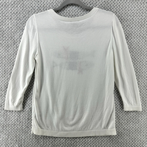 Talbots Sweater S White Gondolier Fish Embroidered 3/4 Sleeves Crew Neck Italian - Picture 5 of 11